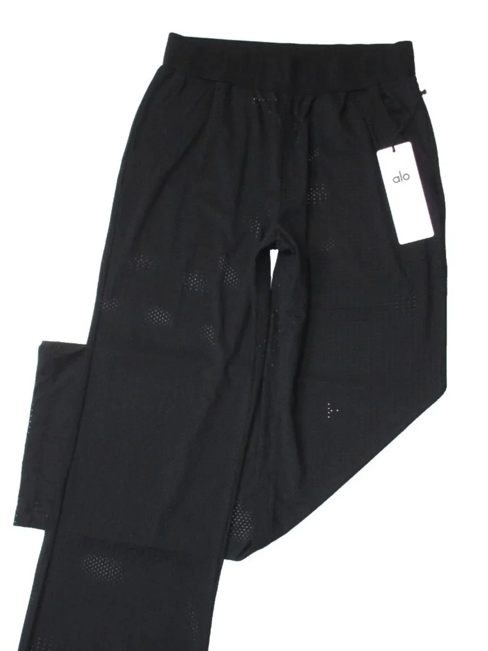 NWT Alo W51178R Mesh All-Star Wide Leg Pant in Black Sheer Lightweight Pants M